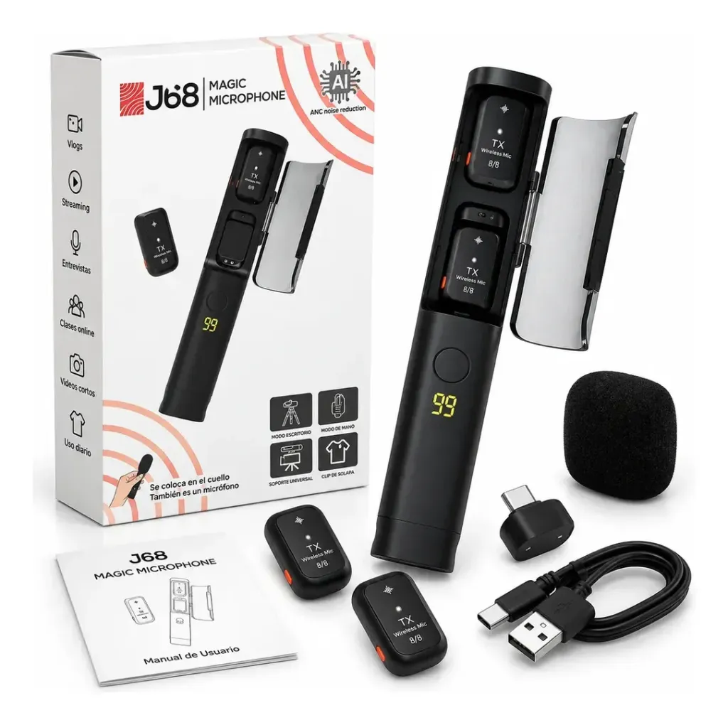 MICROFONOS INALAMBRICOS SOLAPA DUAL MAGIC J68 2.4 GHZ