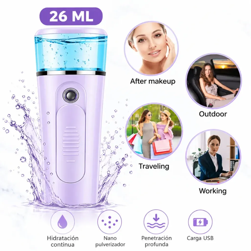 HUMIDIFICADOR SPRAY FACIAL REFRESCANTE RECARGABLE